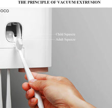 Load image into Gallery viewer, Ecoco Wall-Mounted Toothbrush Holder with 2 Toothpaste Dispensers 4 Cups and 5 Toothbrush Slots Toiletries Bathroom Storage Rack (Blue)
