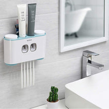 Load image into Gallery viewer, Ecoco Wall-Mounted Toothbrush Holder with 2 Toothpaste Dispensers 4 Cups and 5 Toothbrush Slots Toiletries Bathroom Storage Rack (Grey)
