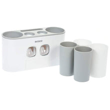Load image into Gallery viewer, Ecoco Wall-Mounted Toothbrush Holder with 2 Toothpaste Dispensers 4 Cups and 5 Toothbrush Slots Toiletries Bathroom Storage Rack (Grey)
