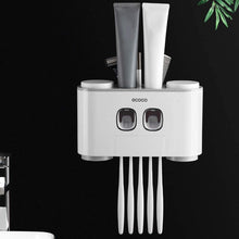 Load image into Gallery viewer, Ecoco Wall-Mounted Toothbrush Holder with 2 Toothpaste Dispensers 4 Cups and 5 Toothbrush Slots Toiletries Bathroom Storage Rack (Grey)
