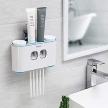 Load image into Gallery viewer, Ecoco Wall-Mounted Toothbrush Holder with 2 Toothpaste Dispensers 4 Cups and 5 Toothbrush Slots Toiletries Bathroom Storage Rack (Pink)
