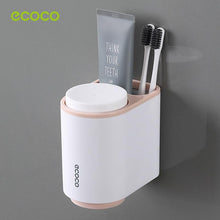Load image into Gallery viewer, Ecoco Toothbrush Holder Multifunctional Wall-Mounted Magnetic Bathroom Pink Organizer Wall- Storage 2 Cups for Two People (Pink)
