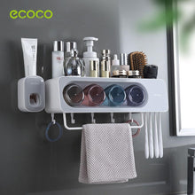 Load image into Gallery viewer, Ecoco Wall-Mounted Toothbrush Holder with 4 Cups and 4 Toothbrush Slots Toiletries Bathroom Storage Rack Grey
