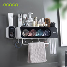 Load image into Gallery viewer, Ecoco Wall-Mounted Toothbrush Holder with 4 Cups and 4 Toothbrush Slots Toiletries Bathroom Storage Rack Grey

