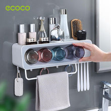 Load image into Gallery viewer, Ecoco Wall-Mounted Toothbrush Holder with 4 Cups and 4 Toothbrush Slots Toiletries Bathroom Storage Rack Grey
