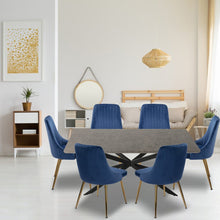 Load image into Gallery viewer, Dining Set Rectangular Table with 6 Navy Velvet Chairs
