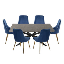 Load image into Gallery viewer, Dining Set Rectangular Table with 6 Navy Velvet Chairs
