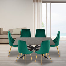Load image into Gallery viewer, Dining Set Rectangular Table with 6 Green Velvet Chairs
