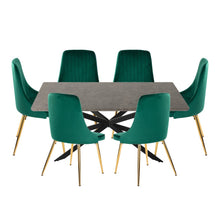 Load image into Gallery viewer, Dining Set Rectangular Table with 6 Green Velvet Chairs
