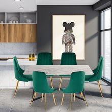 Load image into Gallery viewer, Rectangular Marble-Effect Table and Green Velvet Dining Chair Sets
