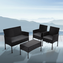 Load image into Gallery viewer, 4 Seater Wicker Outdoor Lounge Set - Black
