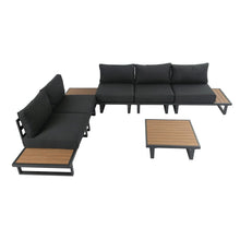 Load image into Gallery viewer, Modern Outdoor 7 Piece Lounge Set with Slatted Polywood Design Tables

