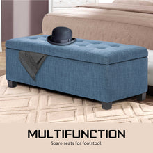 Load image into Gallery viewer, La Bella 102cm Dark Blue Storage Ottoman Stool Fabric
