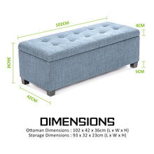 Load image into Gallery viewer, La Bella 102cm Light Grey Blue Storage Ottoman Stool Fabric

