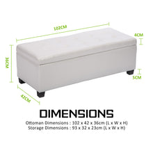 Load image into Gallery viewer, La Bella 102cm Snow White Storage Ottoman Stool Leather
