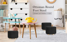 Load image into Gallery viewer, La Bella Black Fabric Ottoman Round Wooden Leg Foot Stool
