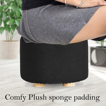 Load image into Gallery viewer, La Bella Black Fabric Ottoman Round Wooden Leg Foot Stool
