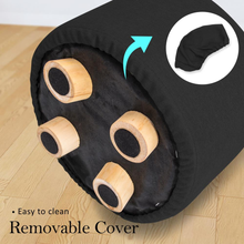 Load image into Gallery viewer, La Bella Black Fabric Ottoman Round Wooden Leg Foot Stool
