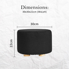 Load image into Gallery viewer, La Bella Black Fabric Ottoman Round Wooden Leg Foot Stool
