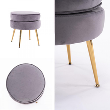Load image into Gallery viewer, La Bella Grey Round Ottoman Foot Stool Velvet Fabric Metal Leg
