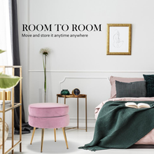 Load image into Gallery viewer, La Bella Pink Round Ottoman Foot Stool Velvet Fabric Metal Leg
