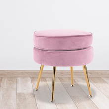 Load image into Gallery viewer, La Bella Pink Round Ottoman Foot Stool Velvet Fabric Metal Leg
