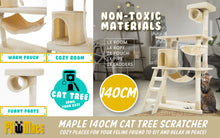 Load image into Gallery viewer, Paw Mate 140cm Beige Cat Tree Maple Multi Level Scratcher
