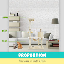 Load image into Gallery viewer, Paw Mate 140cm Beige Cat Tree Maple Multi Level Scratcher
