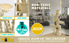 Load image into Gallery viewer, Paw Mate 262cm Beige Cat Tree Paradise Multi Level Scratcher
