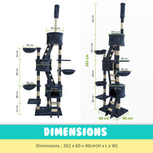 Load image into Gallery viewer, Paw Mate 262cm Blue Cat Tree Paradise Multi Level Scratcher
