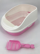 Load image into Gallery viewer, Large Portable Cat Toilet Litter Box Tray with Scoop and Grid Tray Pink
