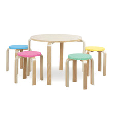 Load image into Gallery viewer, Home Master 5PCE Kids Wooden Table &amp; Coloured Stools Set Stackable Sturdy

