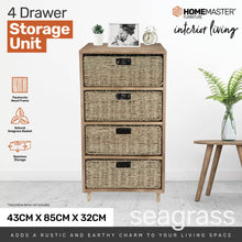 Load image into Gallery viewer, Home Master 4 Drawer Natural Seagrass Wooden Storage Chest Stylish 85cm
