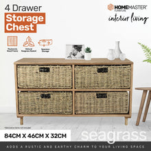 Load image into Gallery viewer, Home Master 4 Drawer Natural Seagrass Wooden Storage Chest Stylish 46cm
