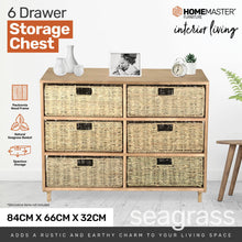 Load image into Gallery viewer, Home Master 6 Drawer Natural Seagrass Wooden Storage Chest Stylish 66cm
