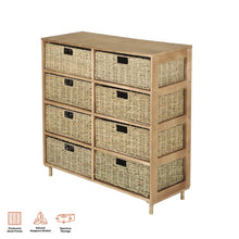 Load image into Gallery viewer, Home Master 8 Drawer Natural Seagrass Wooden Storage Chest Stylish 85cm
