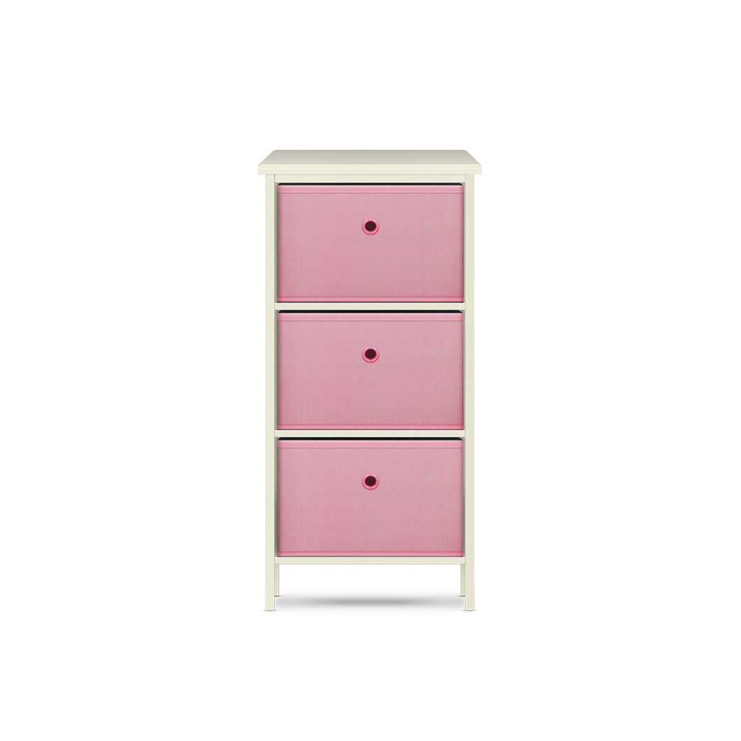 Home Master 3 Drawer Pine Wood Storage Chest Pink Fabric Baskets 70 x 80cm