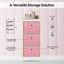Load image into Gallery viewer, Home Master 3 Drawer Pine Wood Storage Chest Pink Fabric Baskets 70 x 80cm
