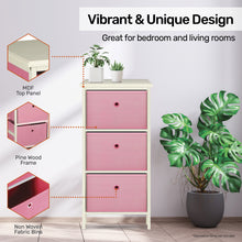 Load image into Gallery viewer, Home Master 3 Drawer Pine Wood Storage Chest Pink Fabric Baskets 70 x 80cm
