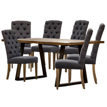 Load image into Gallery viewer, Begonia 7pc Dining Set 180cm Live Edge Table 6 Charcoal Fabric Chair Mango Wood

