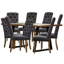 Load image into Gallery viewer, Begonia 9pc Dining Set 220cm Live Edge Table 8 Charcoal Fabric Chair Mango Wood
