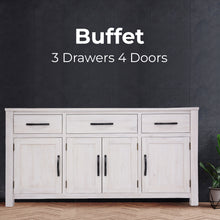 Load image into Gallery viewer, Foxglove Buffet Table 158cm 4 Door 3 Drawer Solid Mt Ash Timber Wood - White
