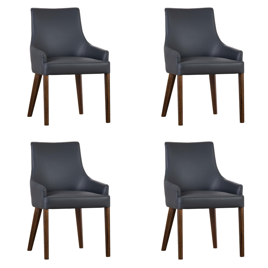 Tuberose Dining Chair Set of 4 PU Leather Solid Acacia Wood Furniture Dark Grey