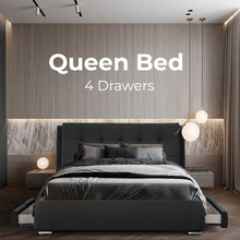 Load image into Gallery viewer, Kiama Queen Size Bed Frame Timber Mattress Base With Storage Drawers - Grey
