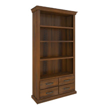 Load image into Gallery viewer, Umber Bookshelf Bookcase 4 Tier Drawers Solid Pine Timber Wood - Dark Brown
