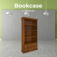 Load image into Gallery viewer, Umber Bookshelf Bookcase 4 Tier Drawers Solid Pine Timber Wood - Dark Brown
