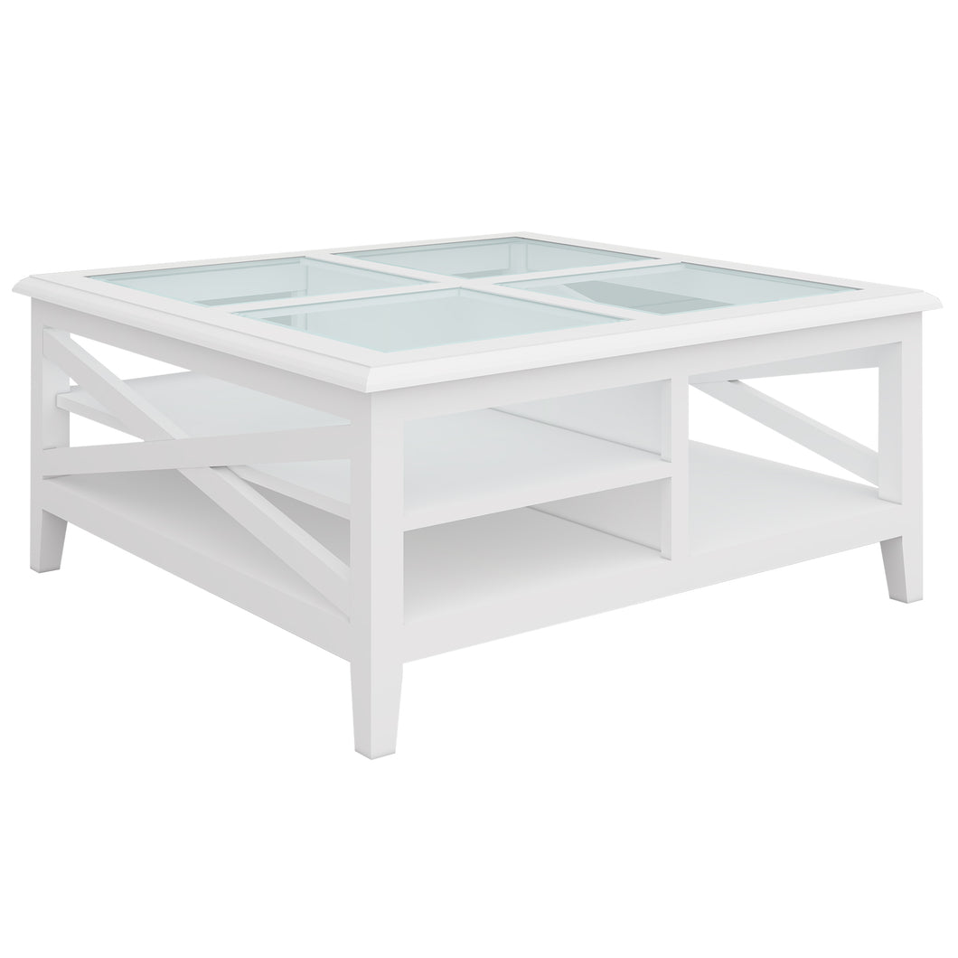 White Daisy Coffee Table 100cm Glass Top Wood Hamptons Style