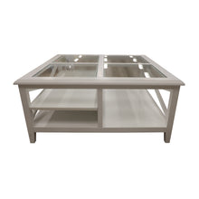 Load image into Gallery viewer, White Daisy Coffee Table 100cm Glass Top Wood Hamptons Style
