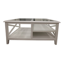 Load image into Gallery viewer, White Daisy Coffee Table 100cm Glass Top Wood Hamptons Style
