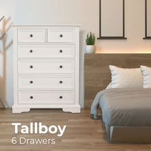 Load image into Gallery viewer, Celosia Tallboy 6 Chest of Drawers Solid Acacia Wood Bed Storage Cabinet - White
